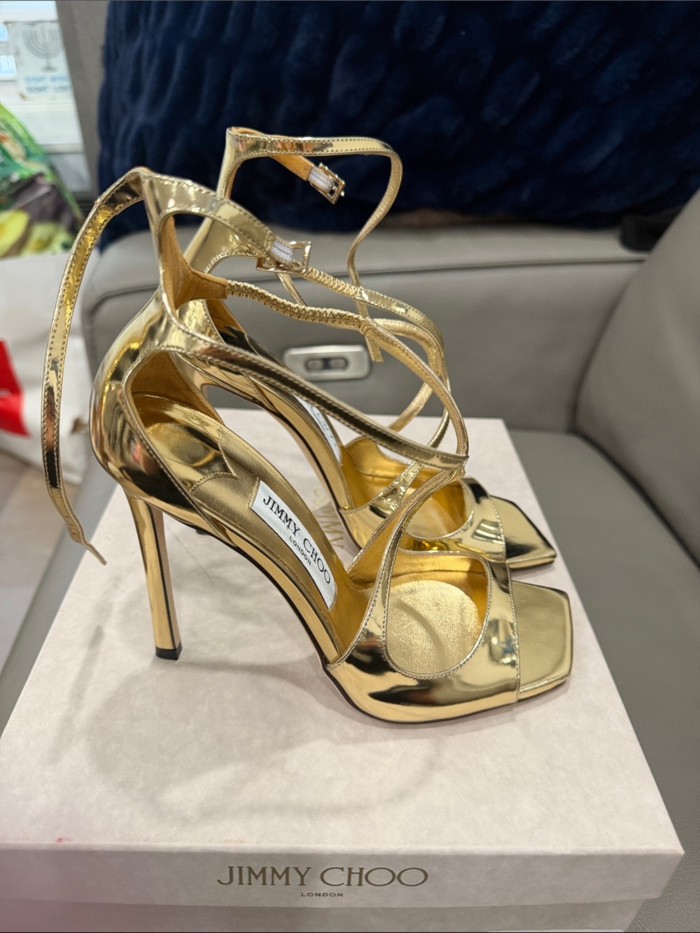 Jimmy Choo Metallic Gold Strappy Stiletto Sandals - Picture 2 of 8